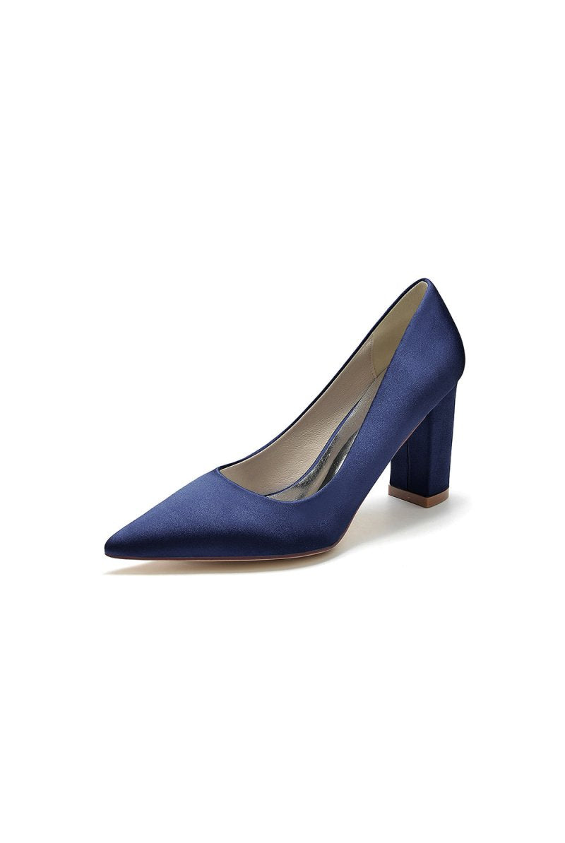 Pointed Toe Slip - on Satin Chunky Heels - KissProm