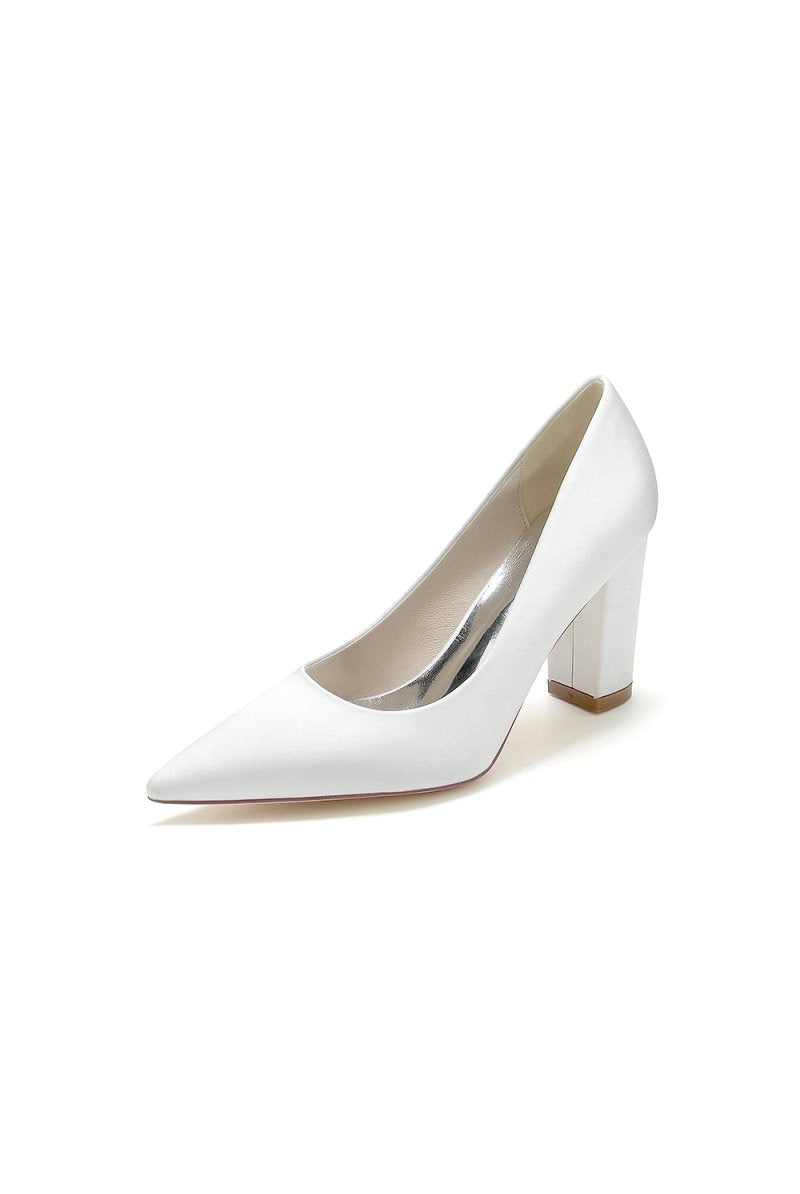 Pointed Toe Slip - on Satin Chunky Heels - KissProm