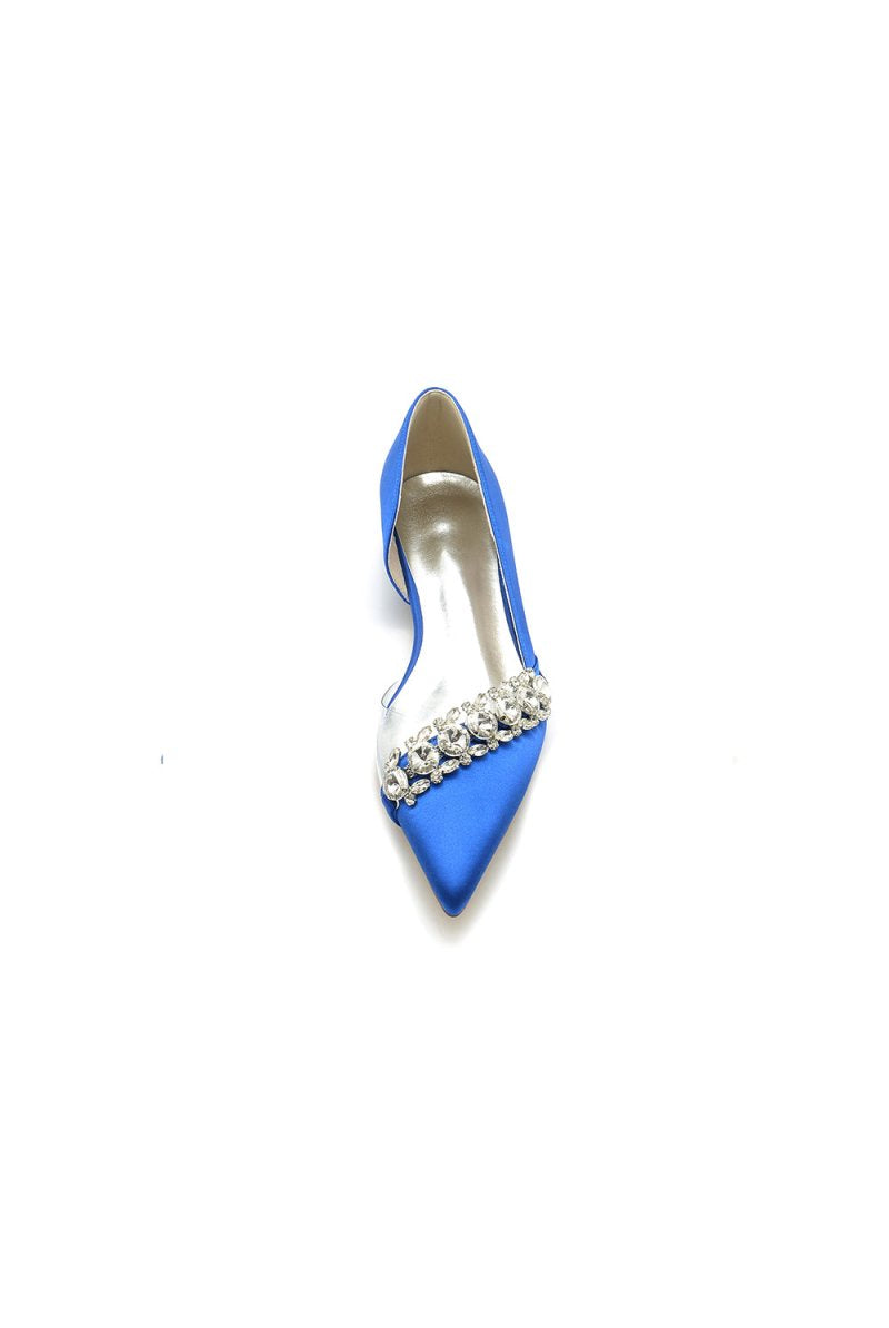 Pointed Toe Slip - on Satin Low Heels With Rhinestone - KissProm