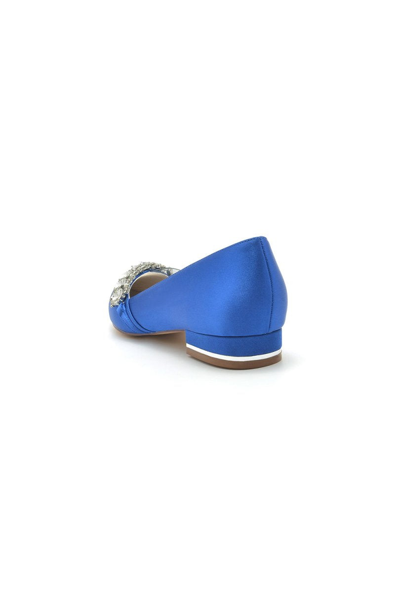 Pointed Toe Slip - on Satin Low Heels With Rhinestone - KissProm