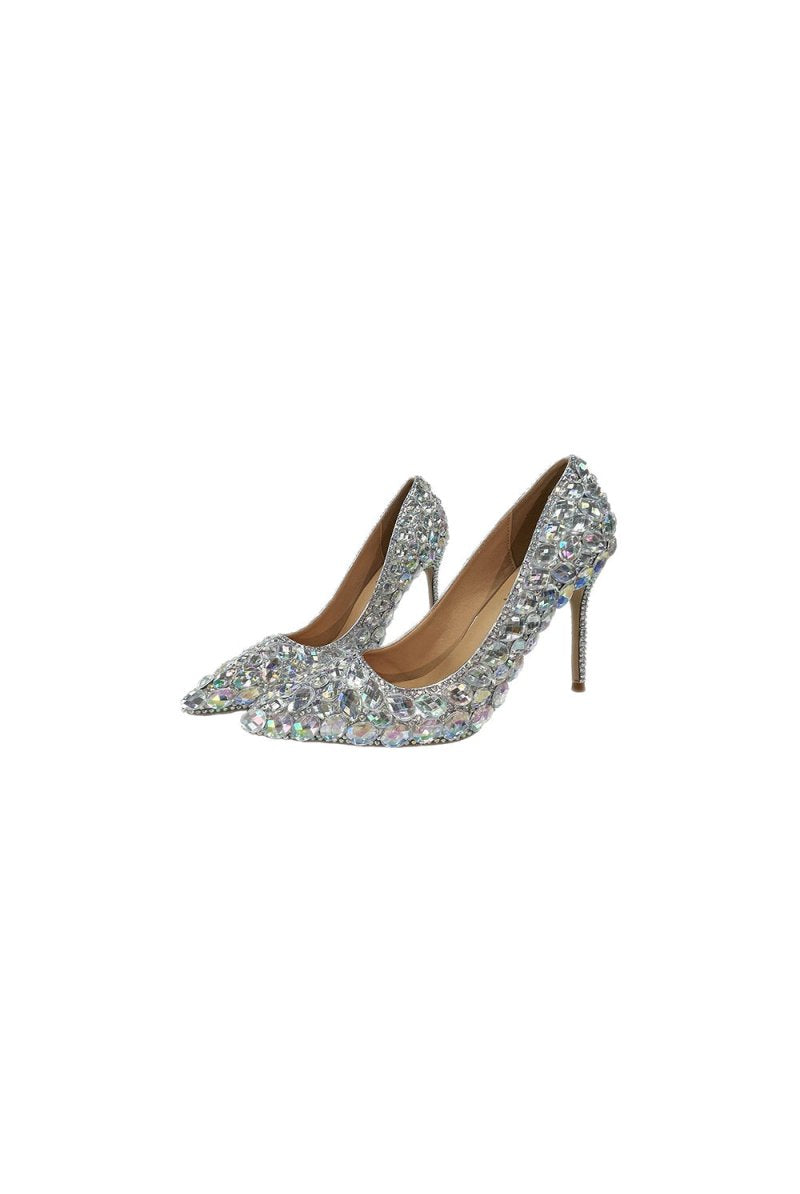 Pointed Toe Stiletto High Heels Shoes with Rhinestones - KissProm