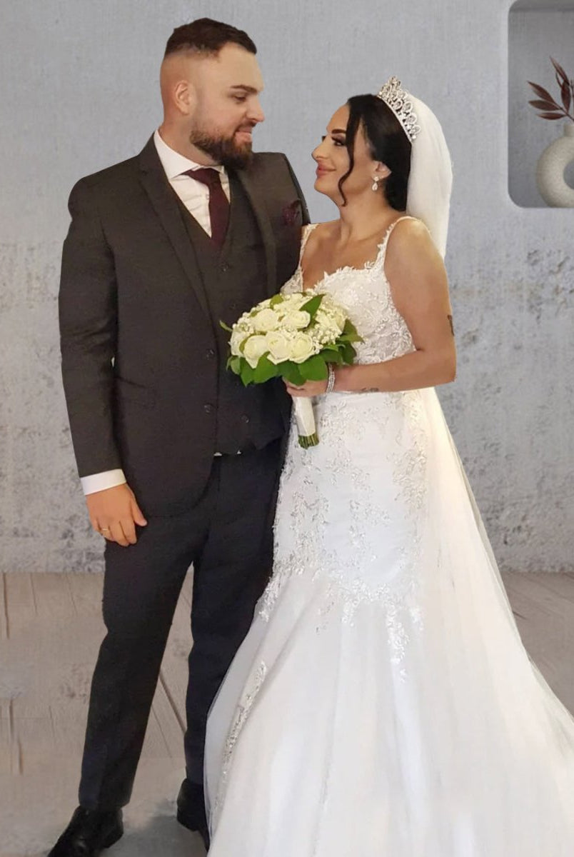 Mermaid Long Mermaid Lace Wedding Dresses Tulle Straps with Appliques