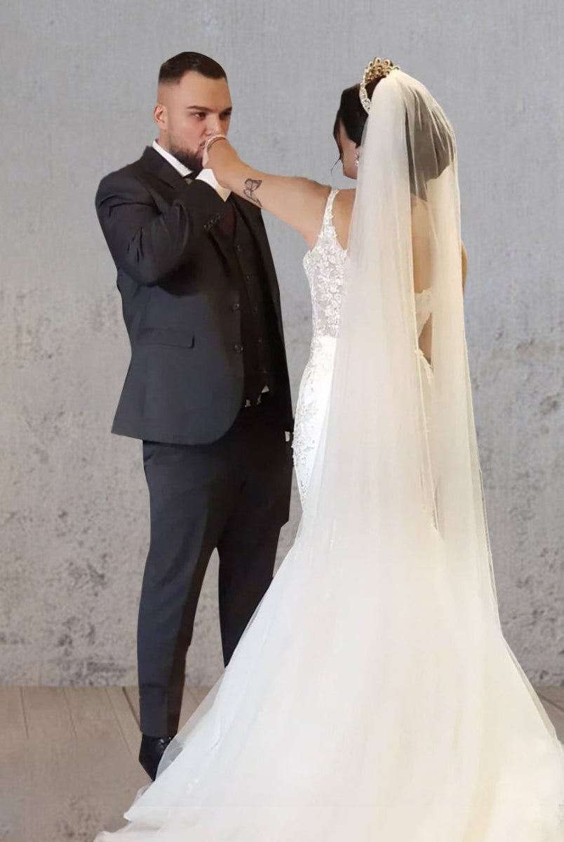 Mermaid Long Mermaid Lace Wedding Dresses Tulle Straps with Appliques