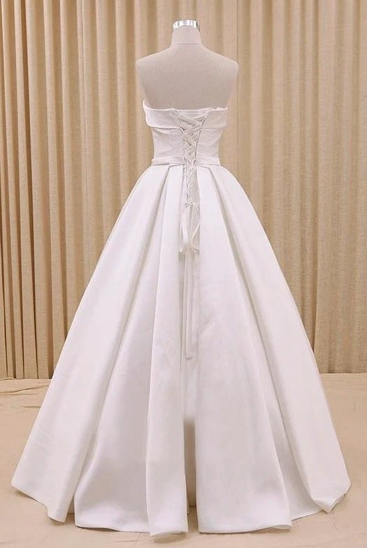 Abigale | A-Line Corset Strapless Floor Length Wedding Dress with Delicate Bow Belt