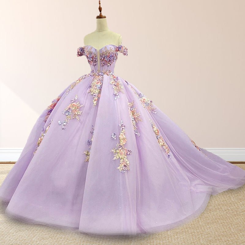 Princess Off the Shoulder Appliques Court Train Quinceanera Dresses