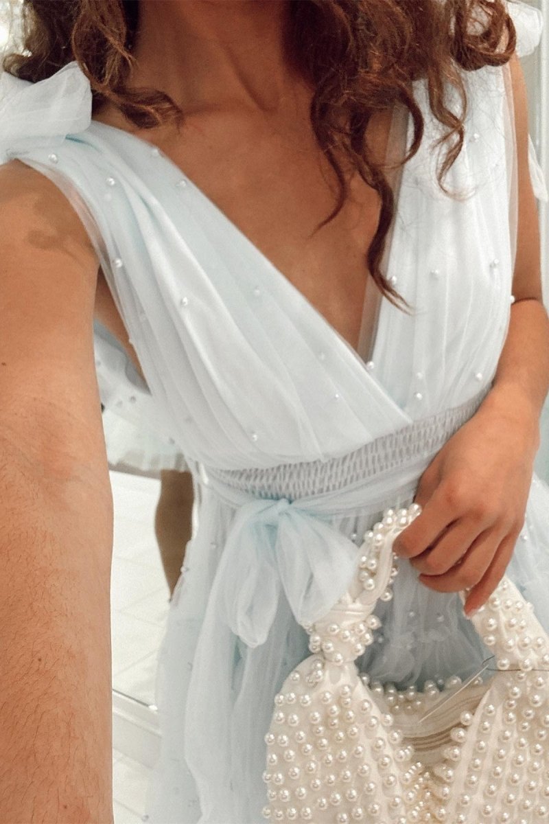 Lennon | Blush Tulle A-Line Homecoming Dress with Pearls