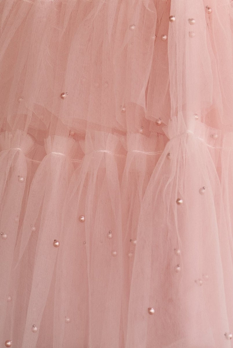 Lennon | Blush Tulle A-Line Homecoming Dress with Pearls