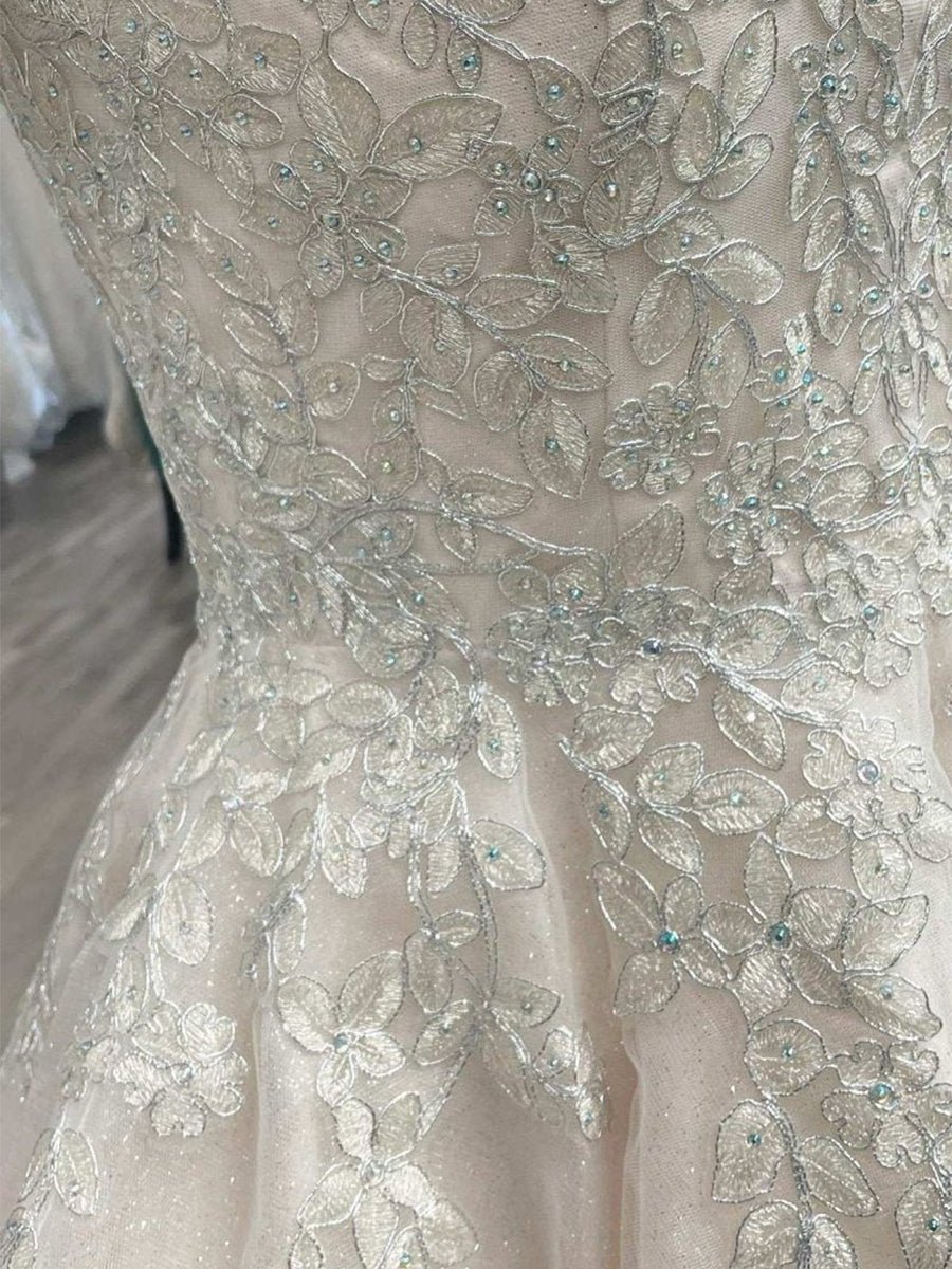 Bellarose | Lace White Appliques A - Line Short Wedding Dress - KissProm