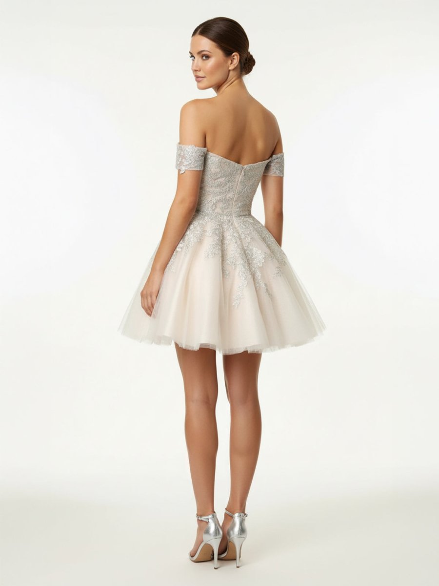 Bellarose | Lace White Appliques A - Line Short Wedding Dress - KissProm