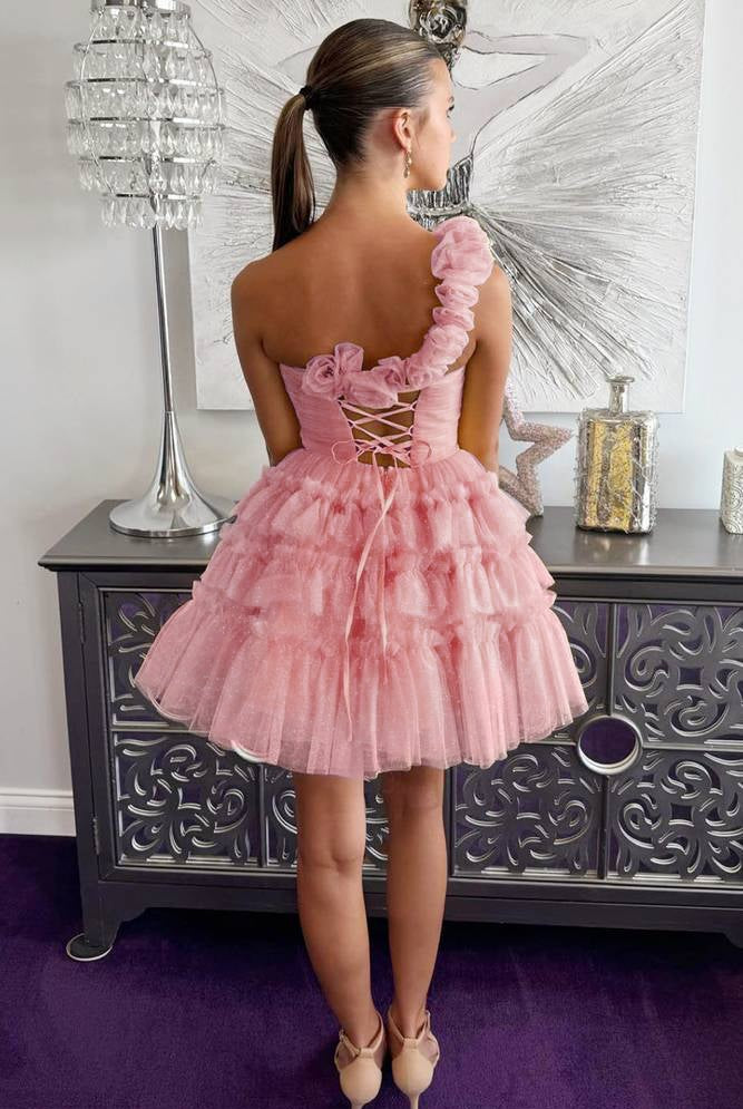 Devyn | Princess Yellow One Shoulder Knotted Ruffle Short Party Dress