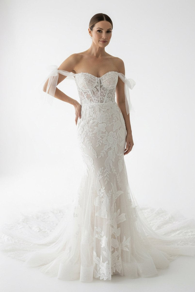 Princess Mermaid Off the Shoulder Lace Appliques Wedding Dresses - KissProm