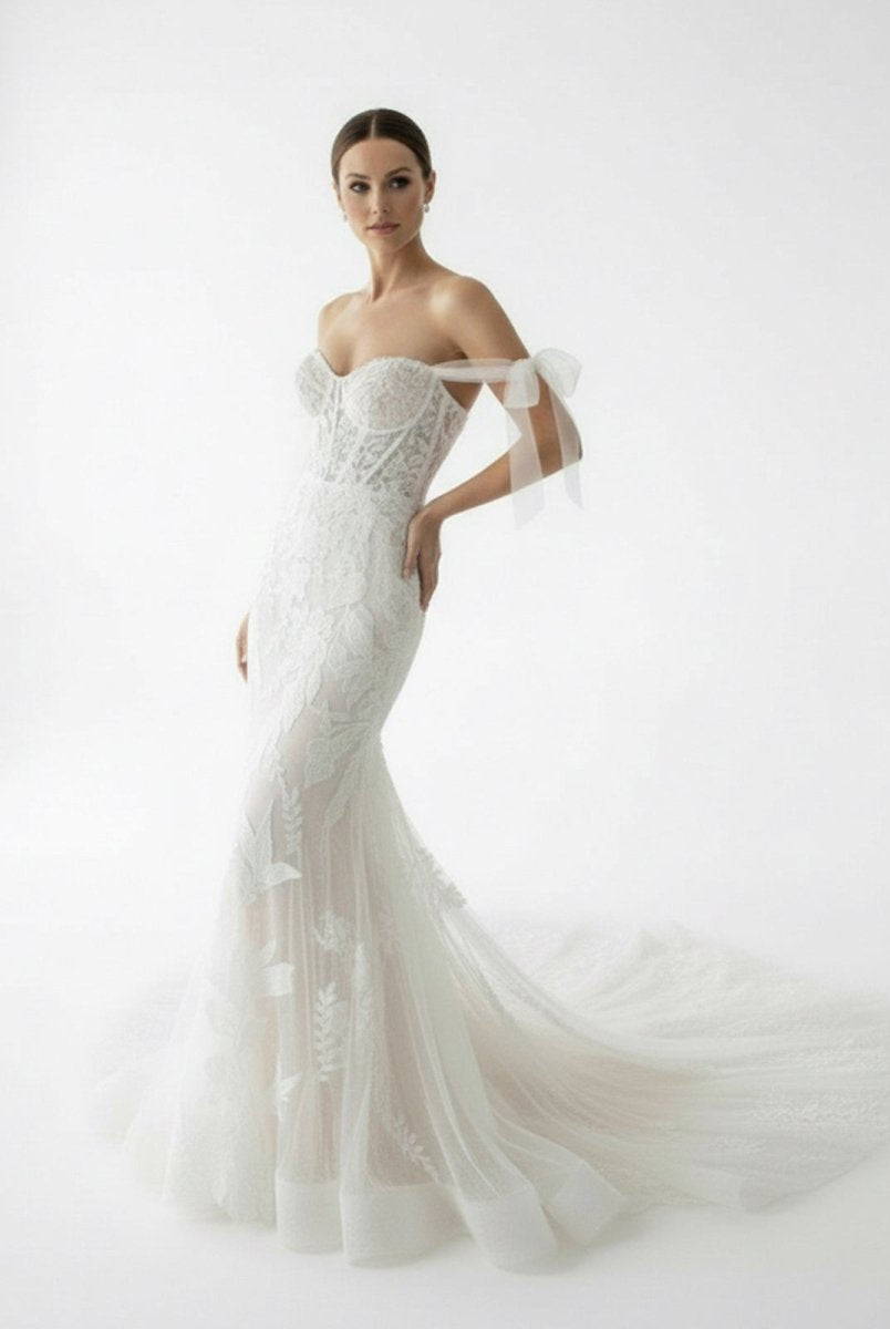 Princess Mermaid Off the Shoulder Lace Appliques Wedding Dresses - KissProm