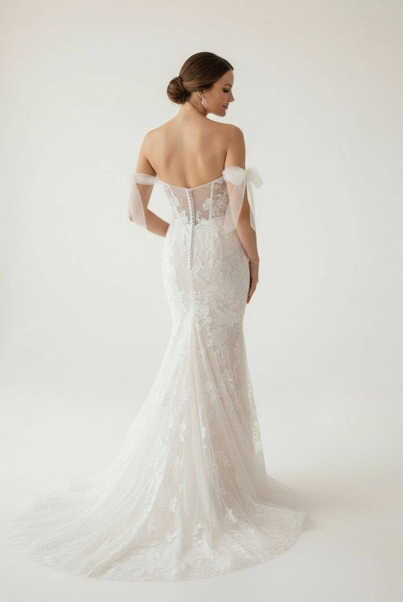 Princess Mermaid Off the Shoulder Lace Appliques Wedding Dresses - KissProm