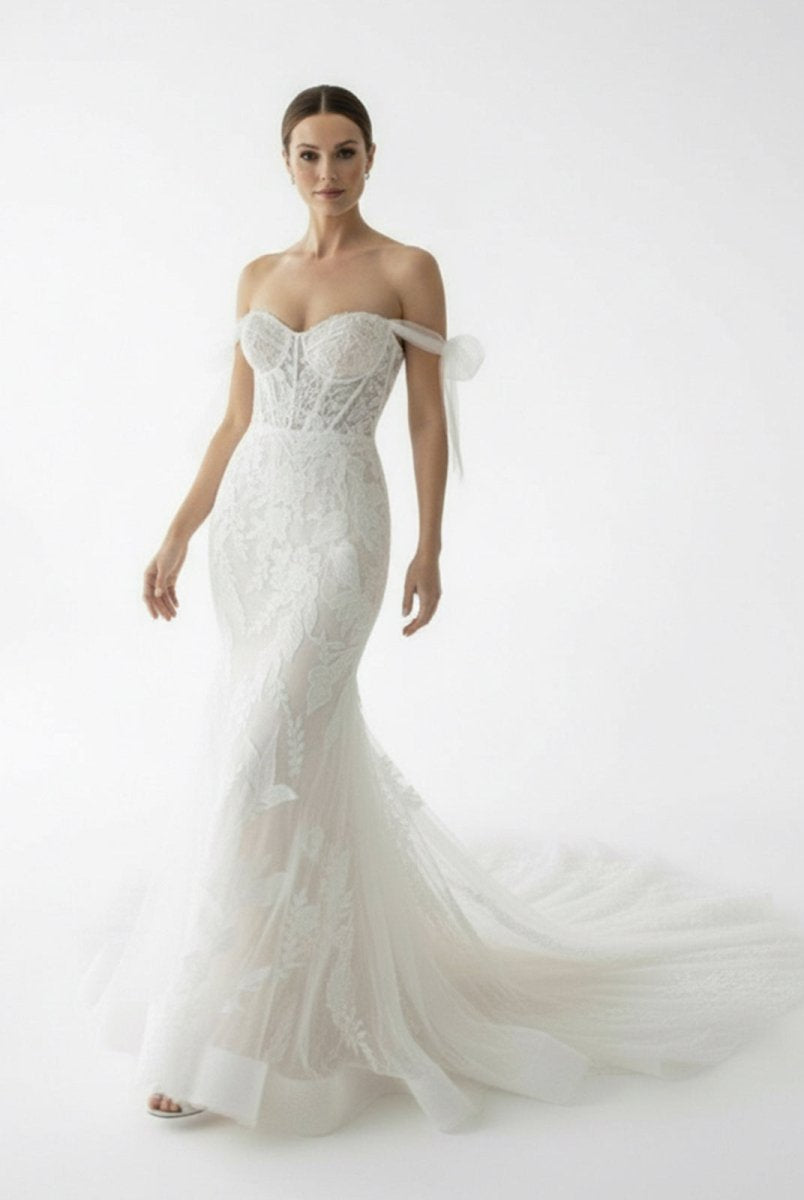 Princess Mermaid Off the Shoulder Lace Appliques Wedding Dresses - KissProm