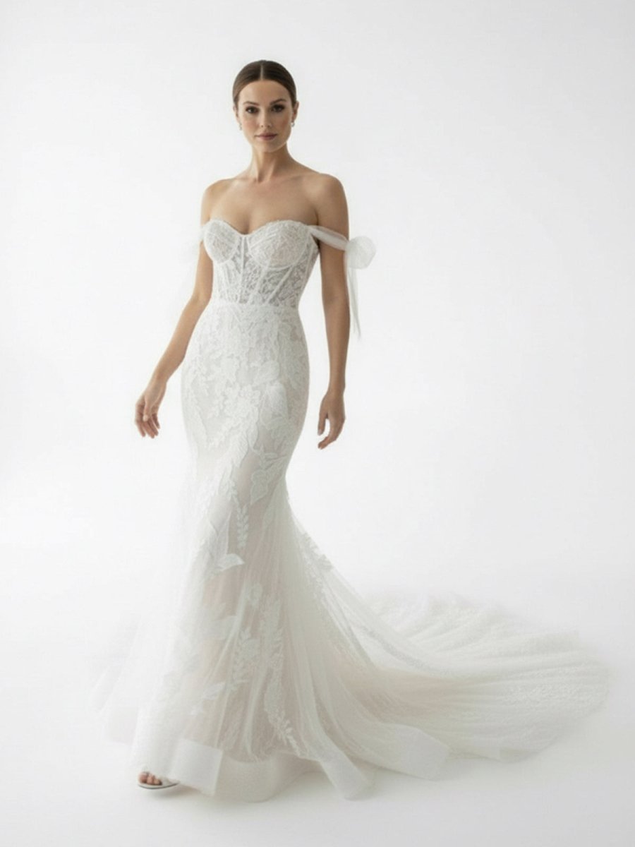 Princess Mermaid Off the Shoulder Lace Appliques Wedding Dresses - KissProm