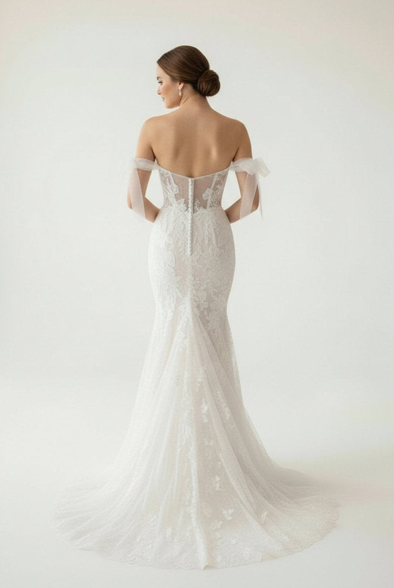 Princess Mermaid Off the Shoulder Lace Appliques Wedding Dresses - KissProm