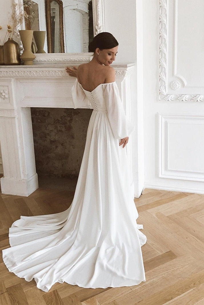Aritha | Off the Shoulder Chiffon Beach Long-Sleeve Wedding Dresses