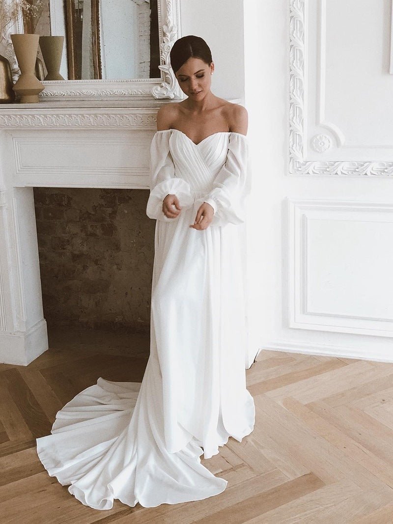 Aritha | Off the Shoulder Chiffon Beach Long-Sleeve Wedding Dresses