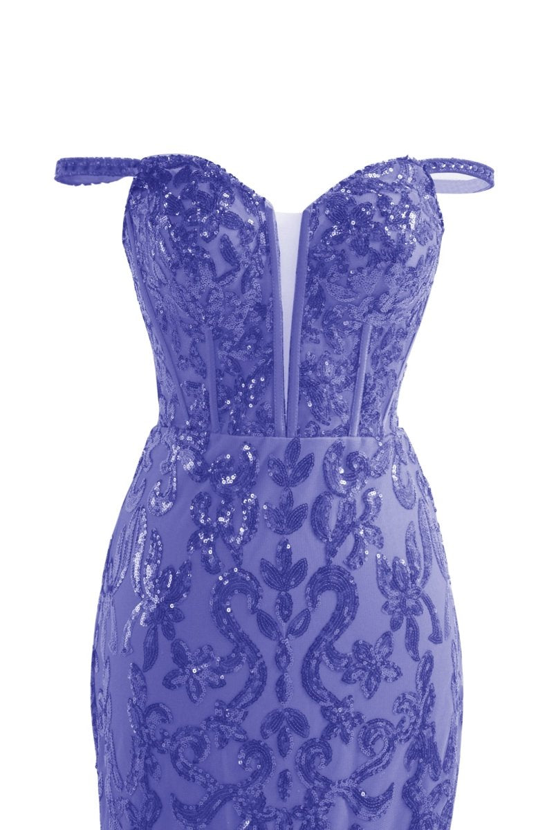 Erryn |Purple Sheath Sequins Long Prom Dress with Slit - KissProm