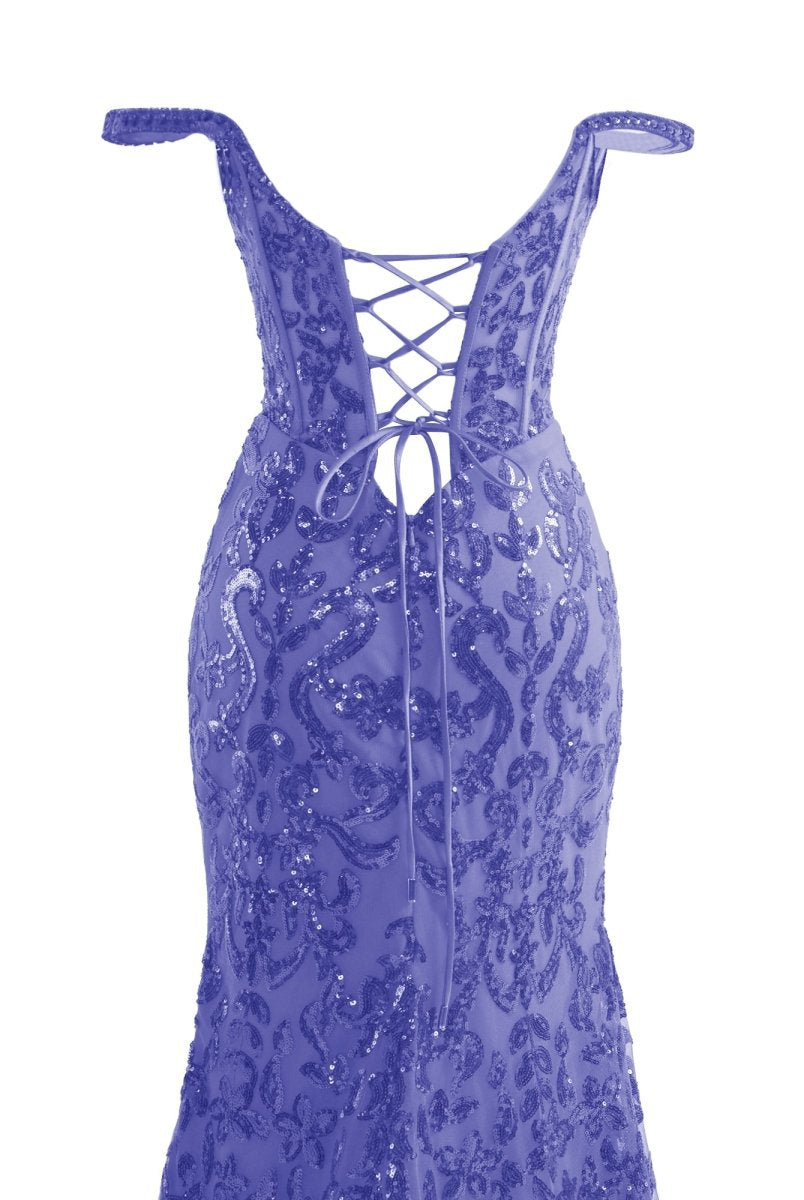 Erryn |Purple Sheath Sequins Long Prom Dress with Slit - KissProm