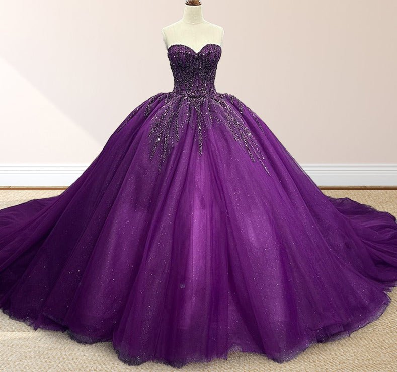 Purple Organza A Line Sweetheart Quinceanera Dresses