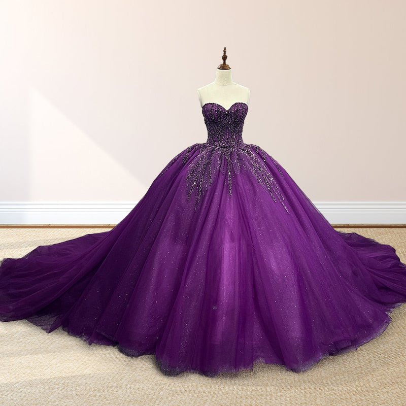 Purple Organza A Line Sweetheart Quinceanera Dresses