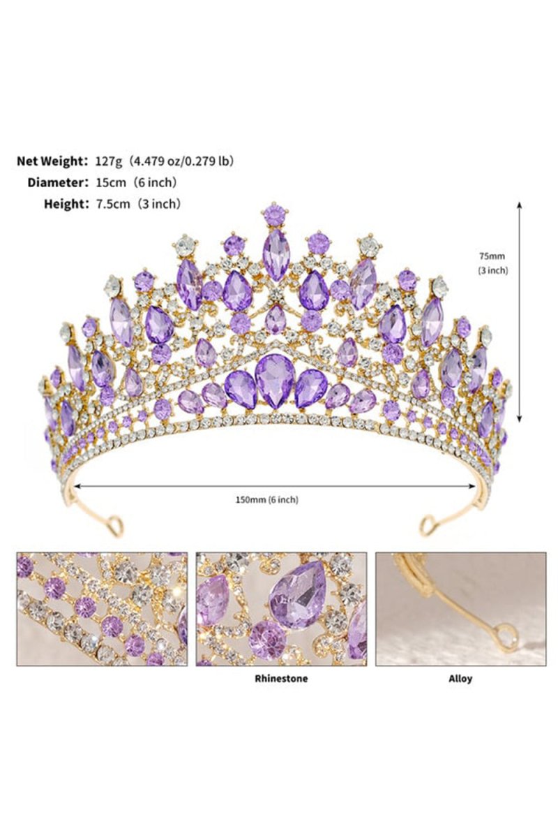 Purple Princess Rhinestone Crowns for Women - KissProm