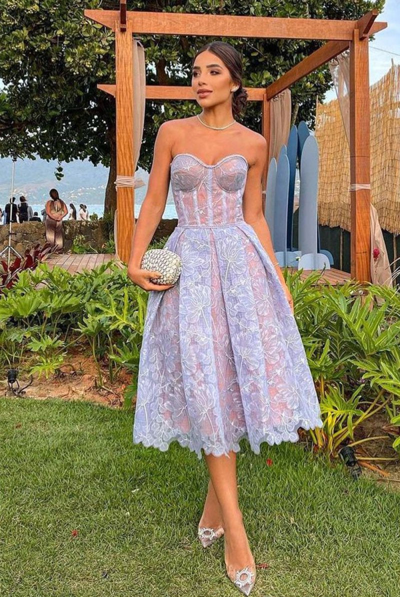 Cecil | Purple Sweetheart A Line Corset Party Dress With Applique