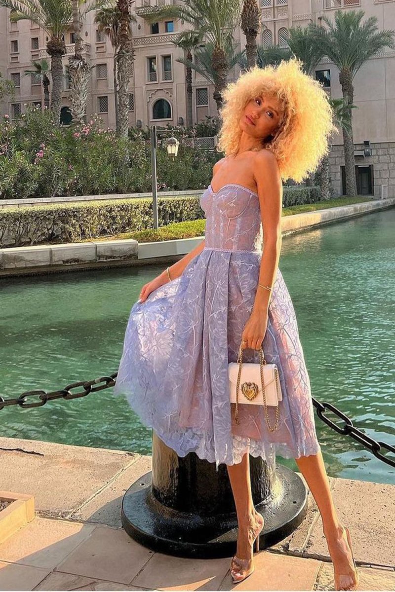 Cecil | Purple Sweetheart A Line Corset Party Dress With Applique