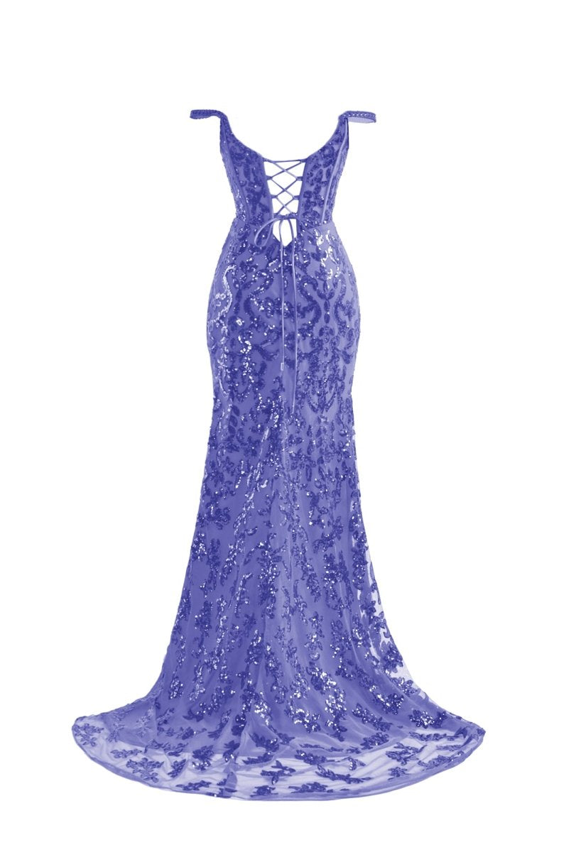 Erryn |Purple Sheath Sequins Long Prom Dress with Slit - KissProm