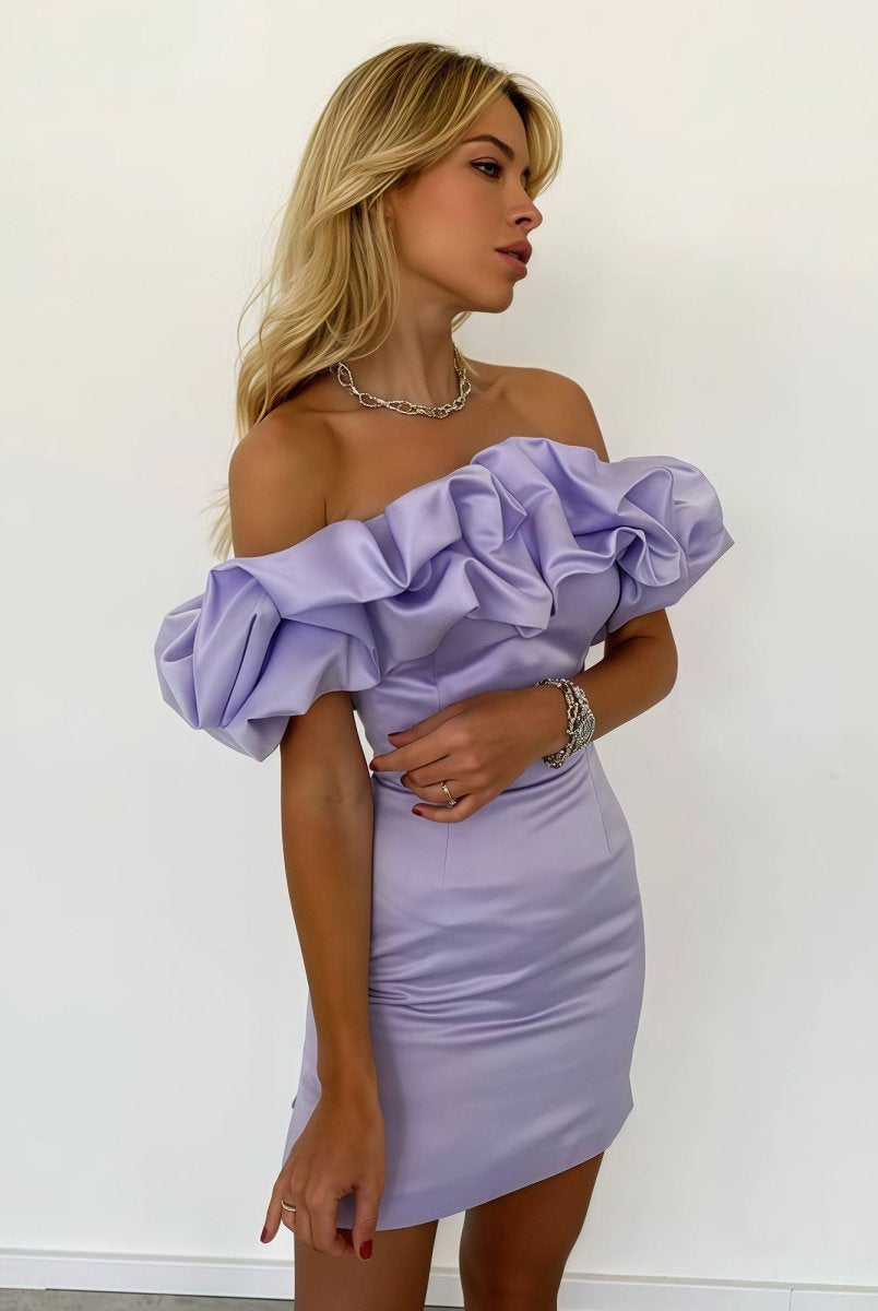 Quasar | Lilac Off The Shoulder Tight Mini Homecoming Dresses