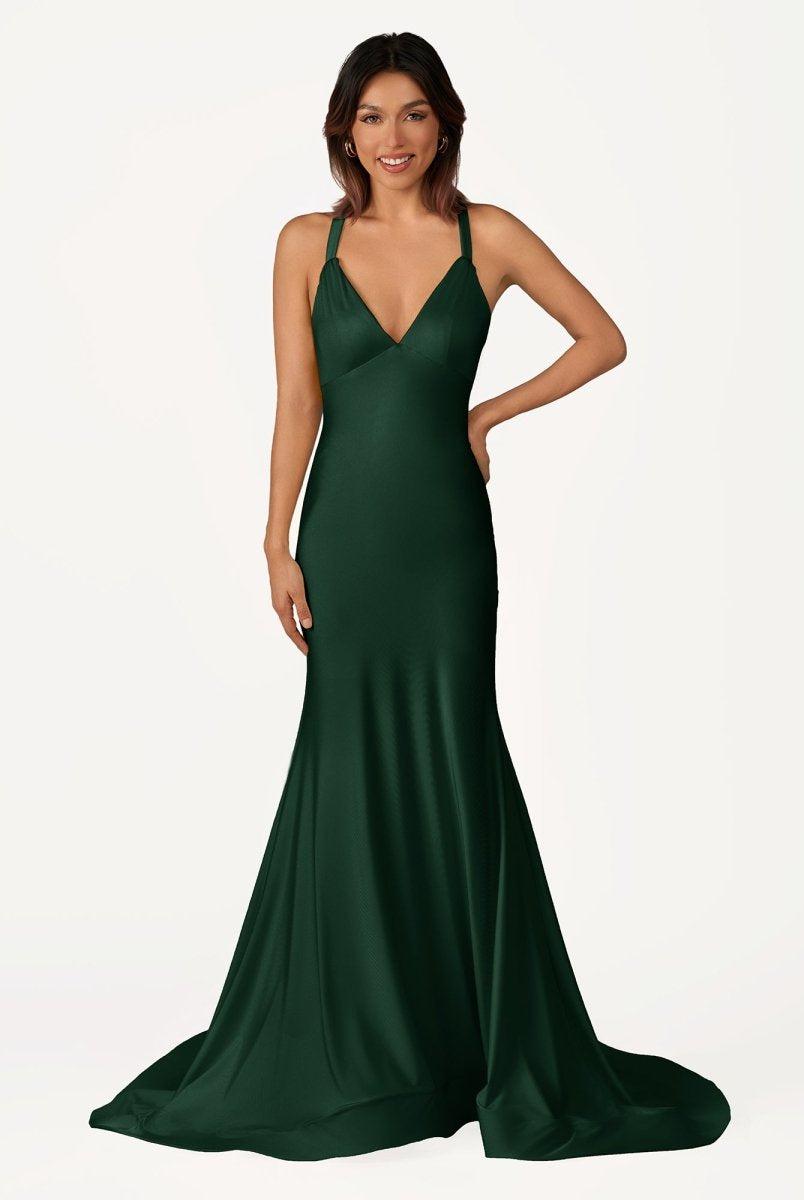 Quaylee | Yellow Mermaid V-Neck Satin Prom Dresses With Tail Evening Dress