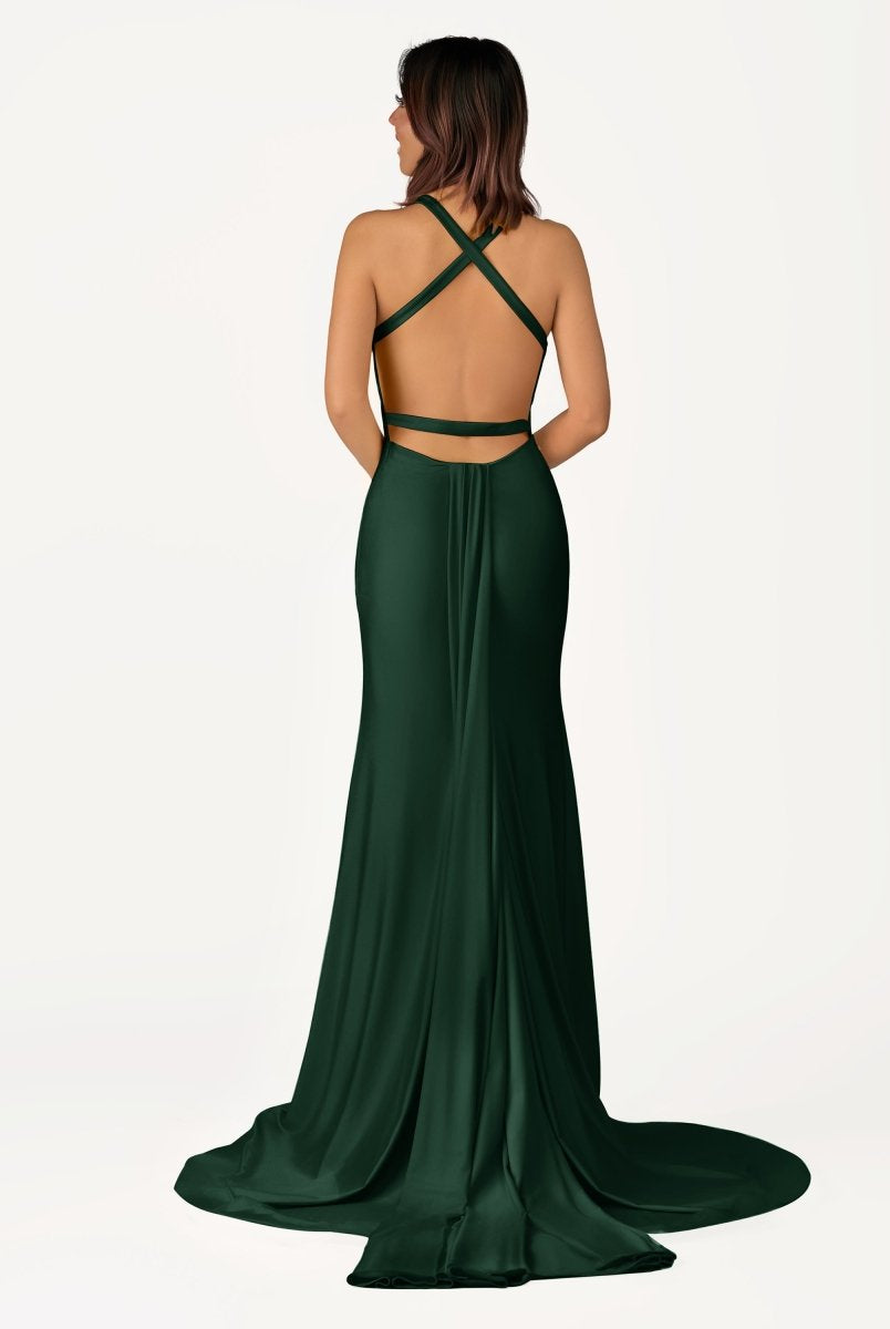 Quaylee | Yellow Mermaid V-Neck Satin Prom Dresses With Tail Evening Dress