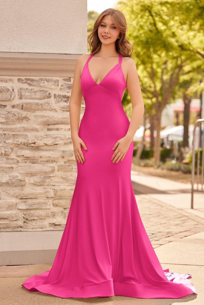 Quaylee | Yellow Mermaid V-Neck Satin Prom Dresses With Tail Evening Dress