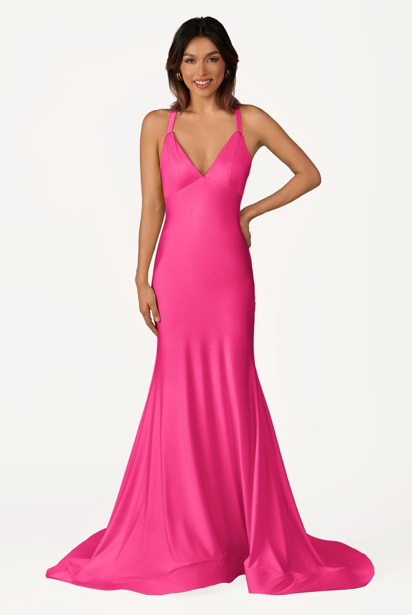 Quaylee | Yellow Mermaid V-Neck Satin Prom Dresses With Tail Evening Dress