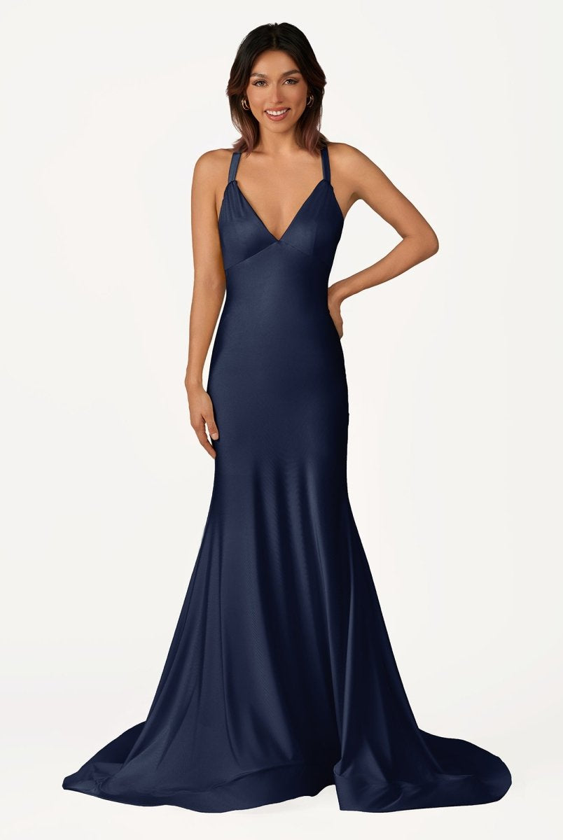 Quaylee | Yellow Mermaid V-Neck Satin Prom Dresses With Tail Evening Dress