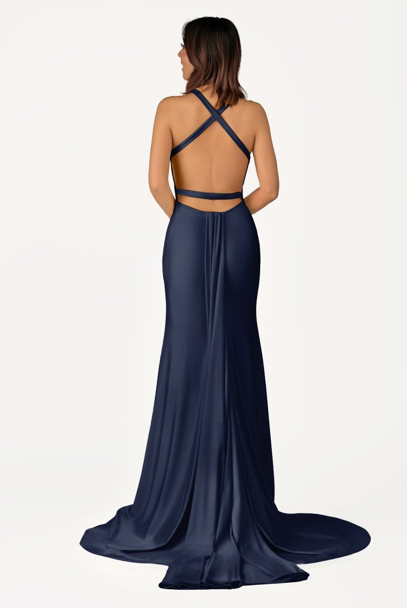 Quaylee | Yellow Mermaid V-Neck Satin Prom Dresses With Tail Evening Dress