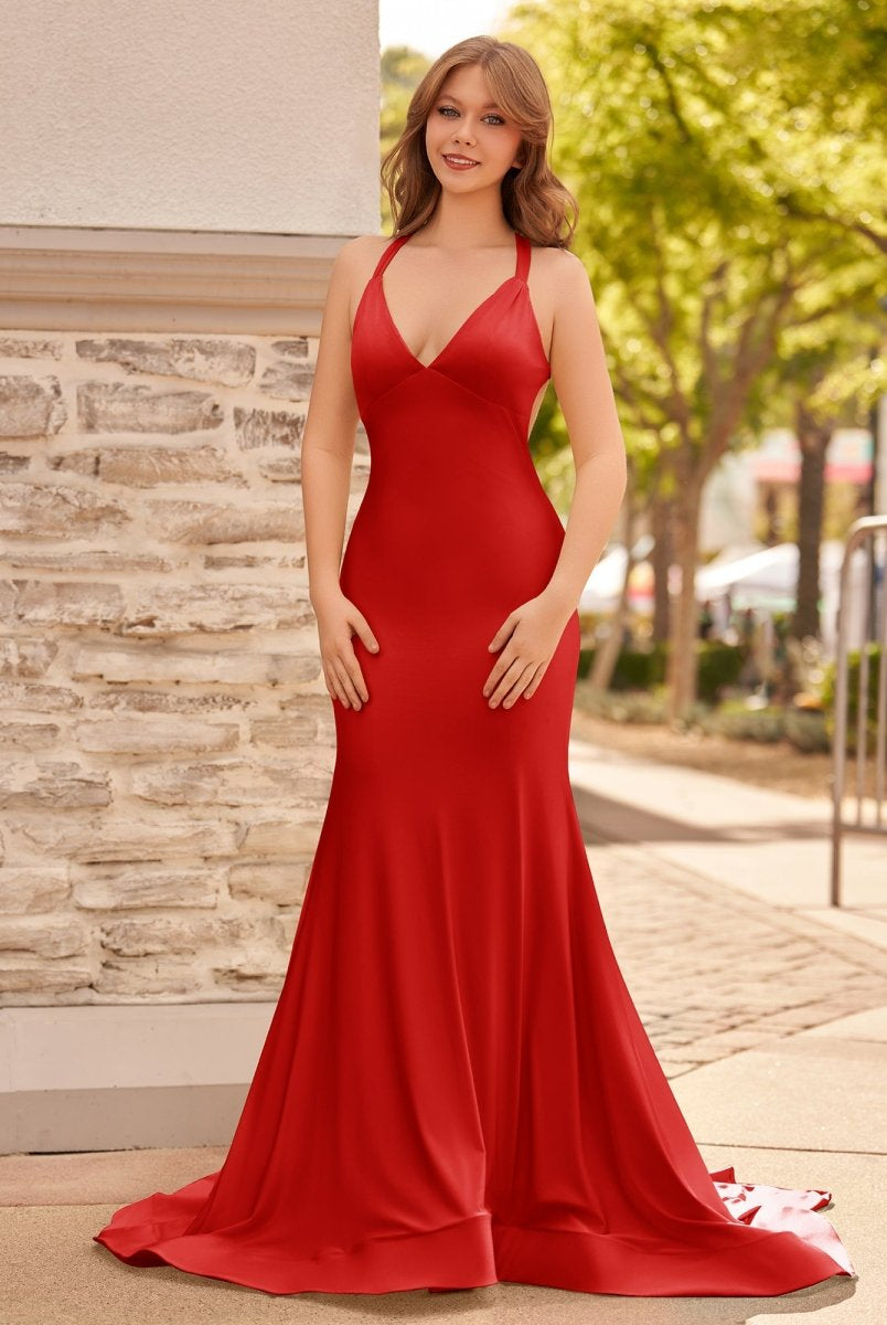 Quaylee | Yellow Mermaid V-Neck Satin Prom Dresses With Tail Evening Dress