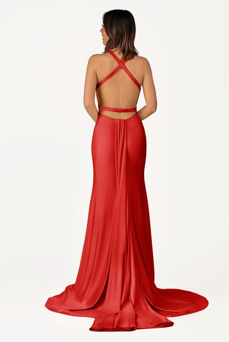 Quaylee | Yellow Mermaid V-Neck Satin Prom Dresses With Tail Evening Dress