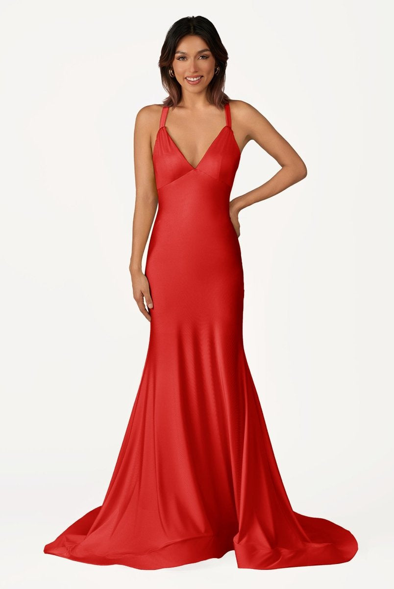 Quaylee | Yellow Mermaid V-Neck Satin Prom Dresses With Tail Evening Dress