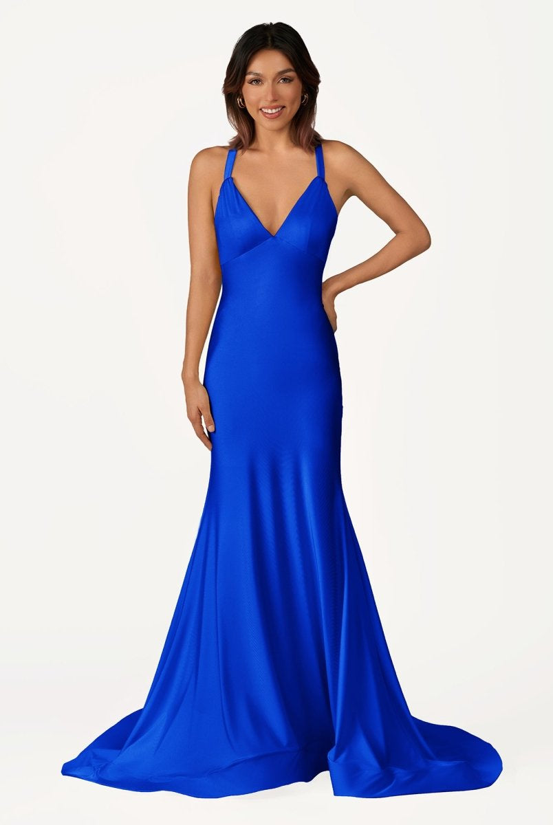 Quaylee | Yellow Mermaid V-Neck Satin Prom Dresses With Tail Evening Dress