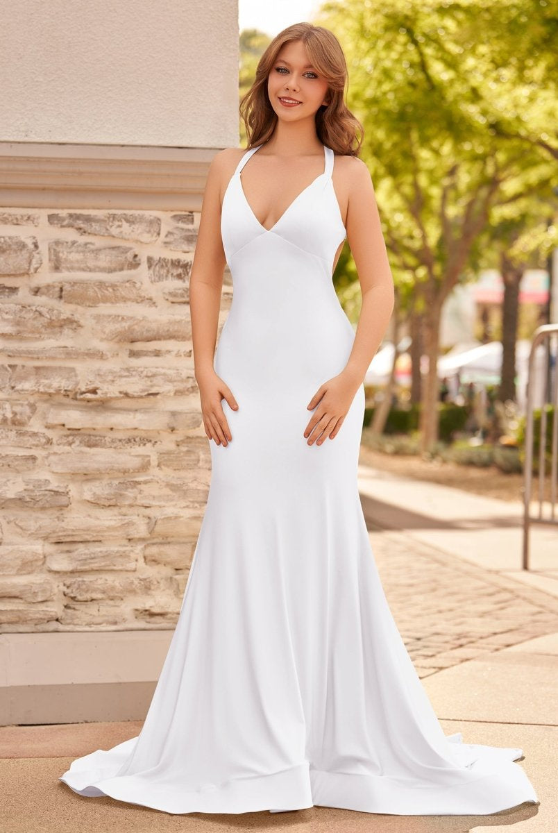 Quaylee | Yellow Mermaid V-Neck Satin Prom Dresses With Tail Evening Dress