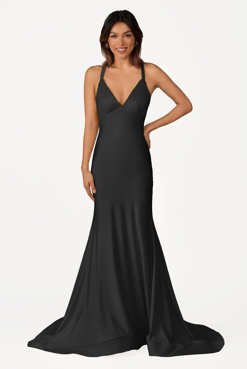 Quaylee | Yellow Mermaid V-Neck Satin Prom Dresses With Tail Evening Dress