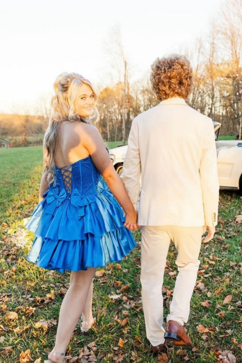 Quincy | Royal Blue - Strapless Sequins A-Line Homecoming Dress With Bow