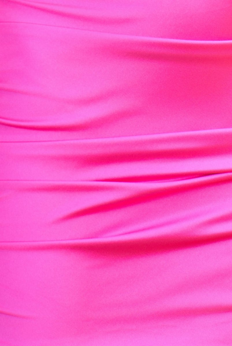 Quint | Fuchsia - V Neck Bodycon Satin Short Homecoming Dress With Beadings