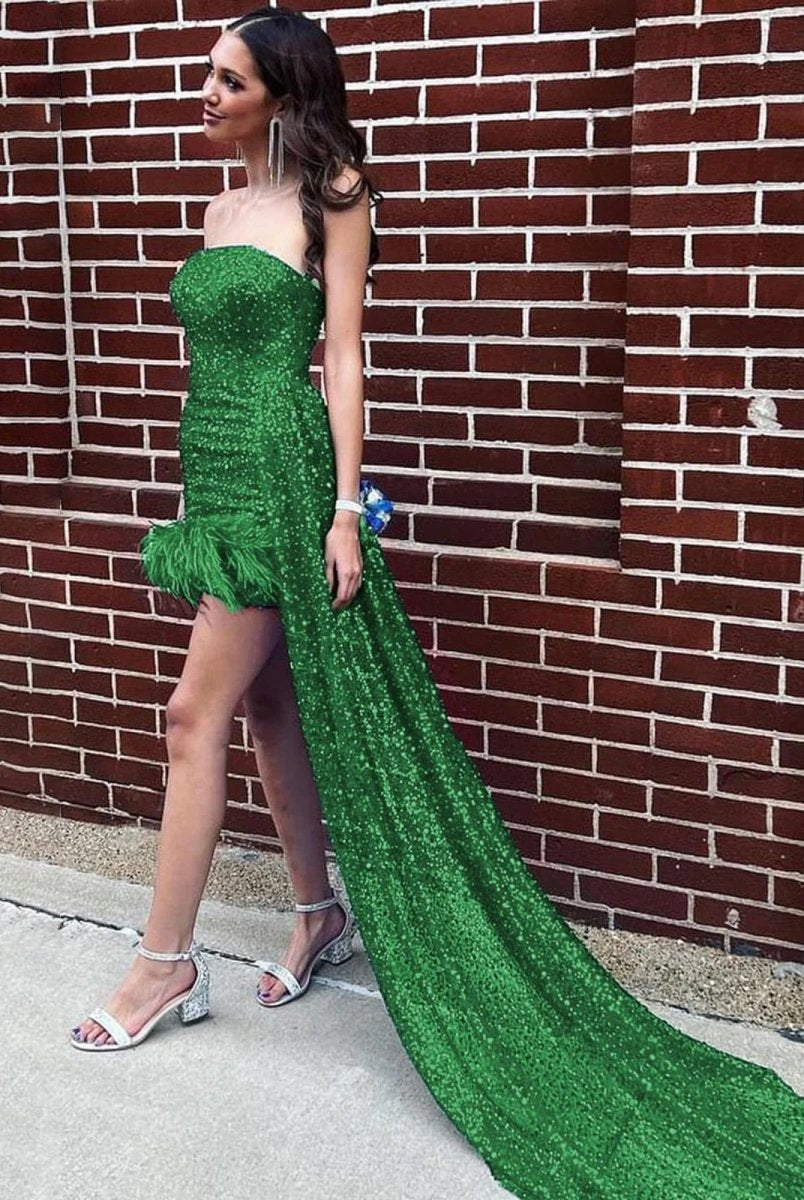 Rael | Green - Strapless Bodycon Sequins Homecoming Dresses With Feather
