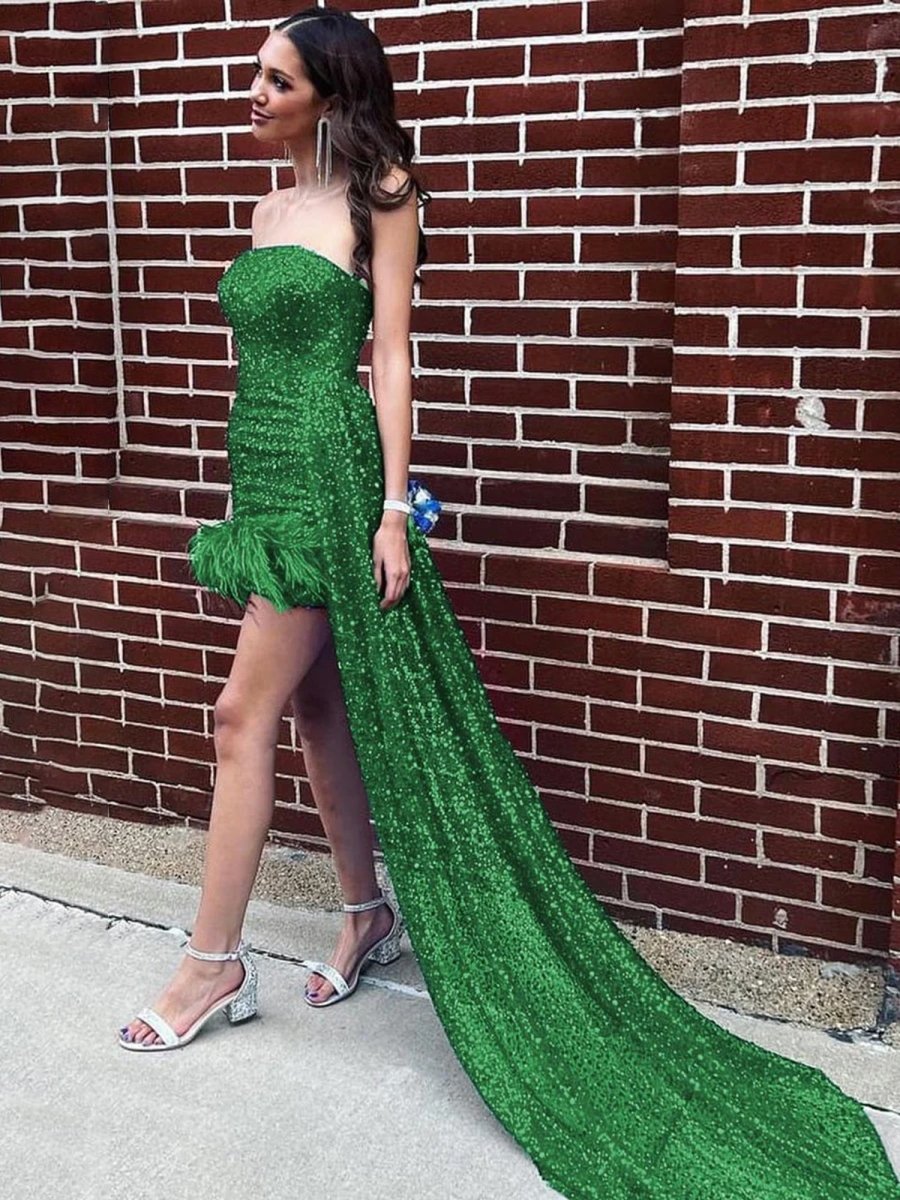 Rael | Green - Strapless Bodycon Sequins Homecoming Dresses With Feather
