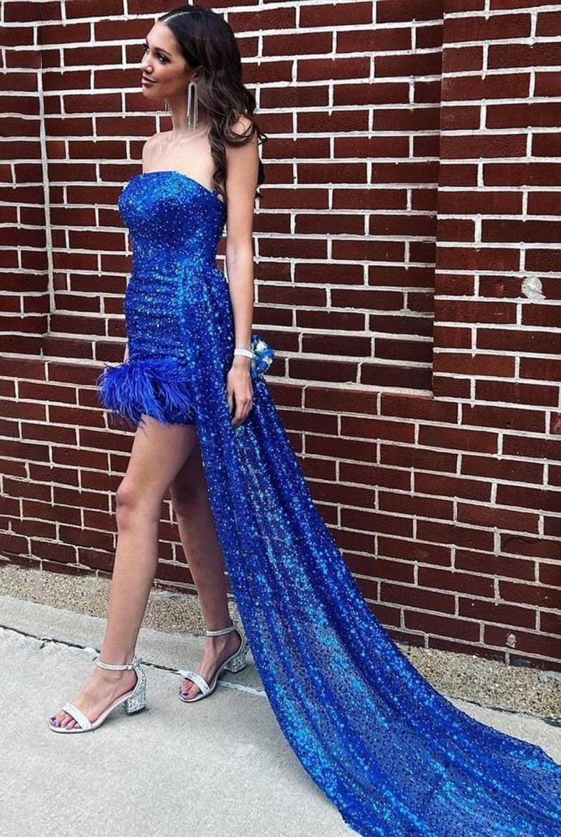 Rael | Royal Blue - Strapless Bodycon Sequins Homecoming Dresses With Feather