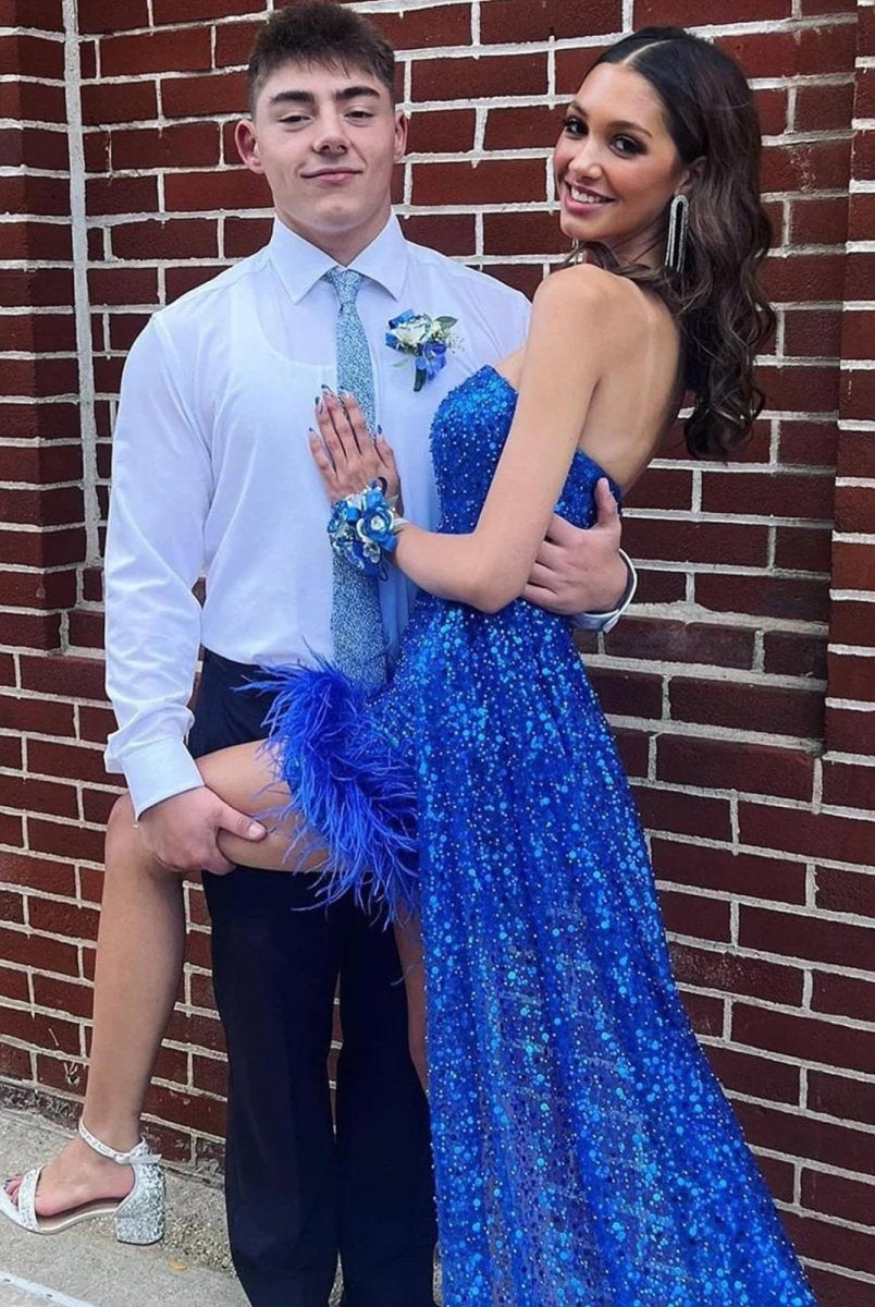 Rael | Royal Blue - Strapless Bodycon Sequins Homecoming Dresses With Feather