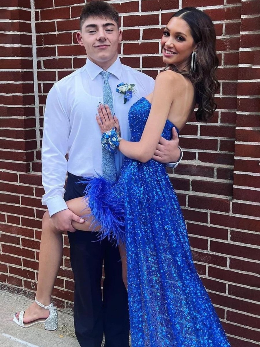Rael | Royal Blue - Strapless Bodycon Sequins Homecoming Dresses With Feather